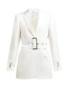 Matchesfashion.com Burberry - Single Breasted Belted Wool Poplin Blazer - Womens - White
