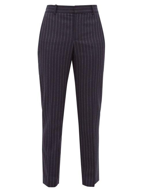 Matchesfashion.com Bella Freud - Rocker Chalk Striped Tapered Wool Tuxedo Trousers - Womens - Navy Stripe