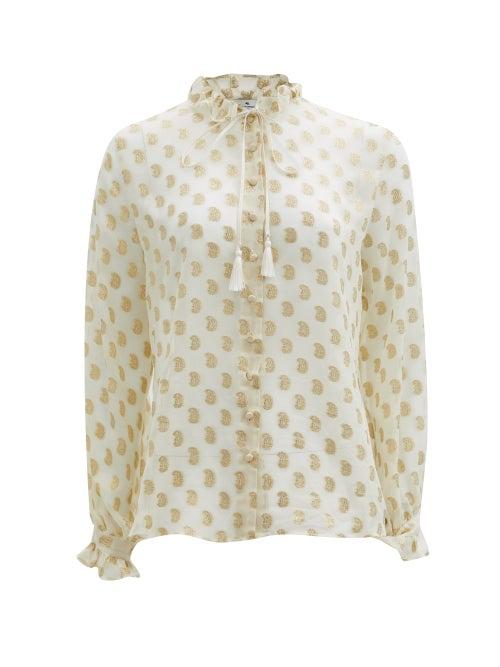 Matchesfashion.com Etro - Breton Paisley Fil-coup Silk-georgette Blouse - Womens - White Gold