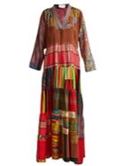 Rianna + Nina Vintage Patchwork V-neck Tiered Silk Dress