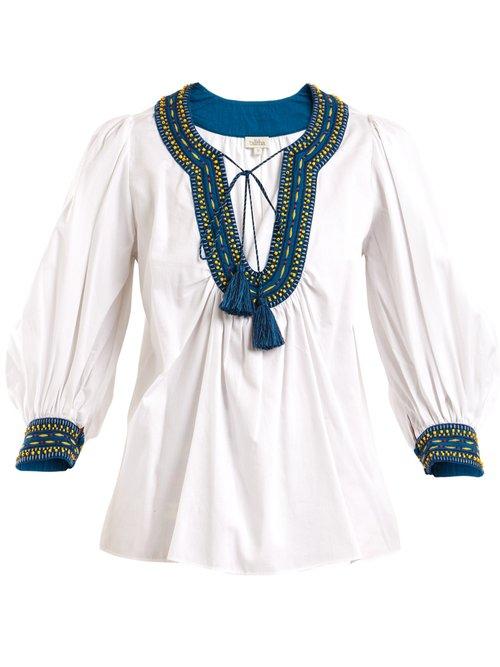 Matchesfashion.com Talitha - Bead Embellished Cotton Shirt - Womens - White Navy