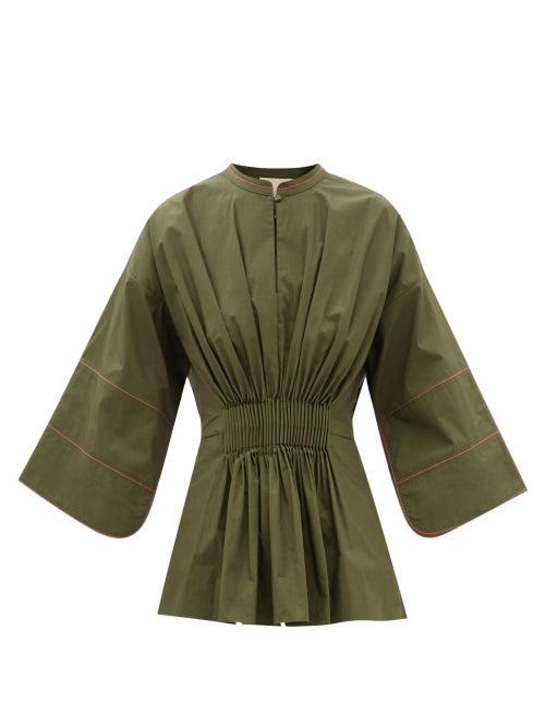 Roksanda - Aylis Pleated Cotton-poplin Top - Womens - Khaki