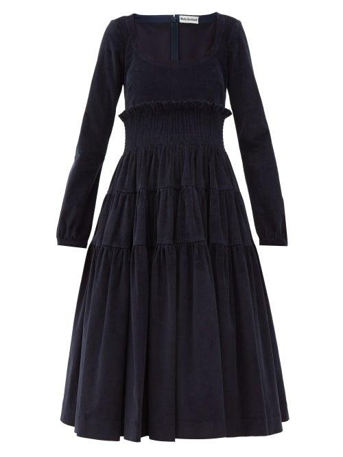 Matchesfashion.com Molly Goddard - Marley Tiered Cotton Blend Corduroy Dress - Womens - Navy
