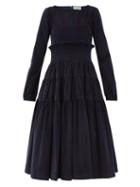 Matchesfashion.com Molly Goddard - Marley Tiered Cotton Blend Corduroy Dress - Womens - Navy