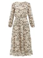 Matchesfashion.com Saloni - Isabel Jungle-print Silk Midi Dress - Womens - Cream Multi