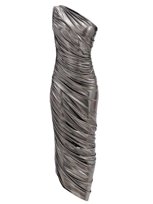 Matchesfashion.com Norma Kamali - Diana One-shoulder Draped Lam Dress - Womens - Silver