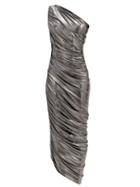 Matchesfashion.com Norma Kamali - Diana One-shoulder Draped Lam Dress - Womens - Silver