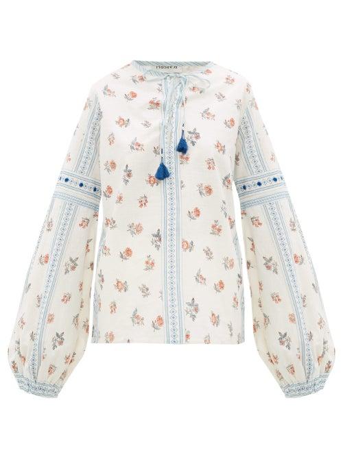 Matchesfashion.com D'ascoli - Montauk Floral-print Cotton Top - Womens - Blue Multi