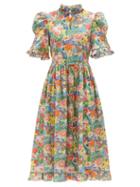 Matchesfashion.com Horror Vacui - Leandra Floral-print Cotton-poplin Dress - Womens - Multi