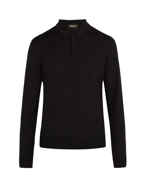 Matchesfashion.com Berluti - Knitted Long Sleeved Wool Polo Shirt - Mens - Black
