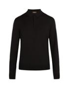 Matchesfashion.com Berluti - Knitted Long Sleeved Wool Polo Shirt - Mens - Black