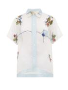 Matchesfashion.com Bode - Pagoda Embridered Sheer Silk Bowling Shirt - Womens - Light Blue