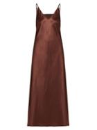 Matchesfashion.com Joseph - Clea V Neck Satin Slip Dress - Womens - Brown