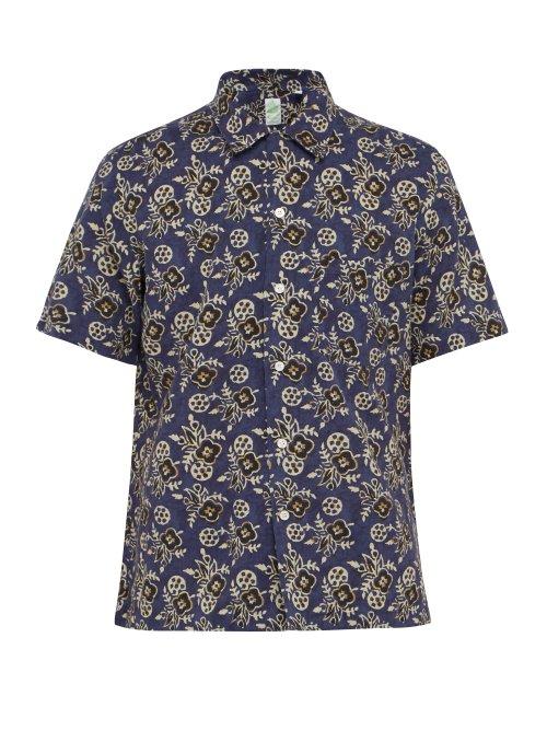 Matchesfashion.com Finamore 1925 - Bart Floral Print Cotton And Linen Blend Shirt - Mens - Blue