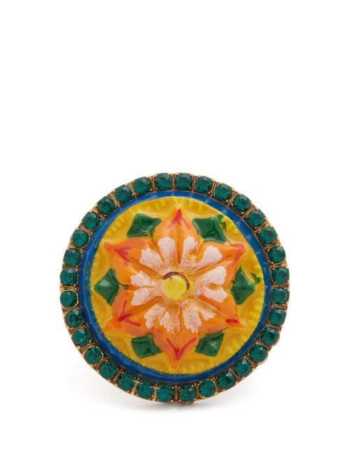 Matchesfashion.com Dolce & Gabbana - Crystal Embellished Floral Ring - Womens - Orange