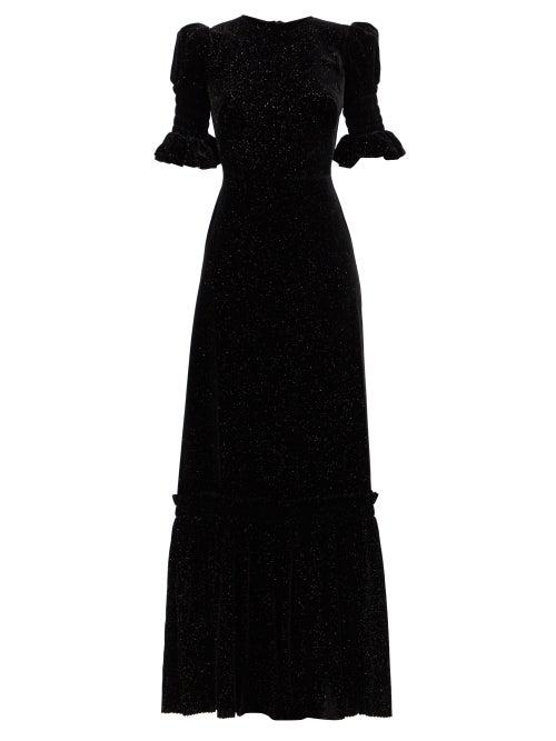Matchesfashion.com The Vampire's Wife - Night Flight Glitter-velvet Maxi Dress - Womens - Black Gold
