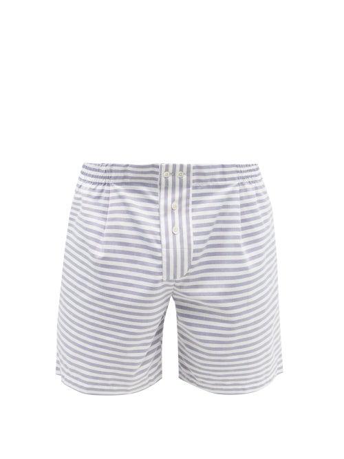 Sbline - Elasticated-waist Striped Cotton-oxford Shorts - Mens - Blue White