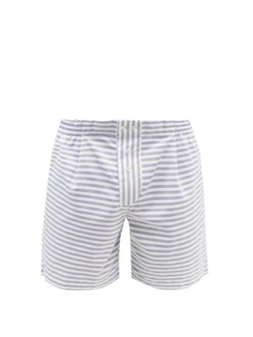 Sbline - Elasticated-waist Striped Cotton-oxford Shorts - Mens - Blue White