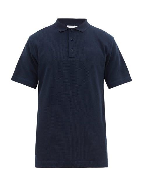 Matchesfashion.com Sunspel - Waffle Knit Cotton Polo Shirt - Mens - Navy