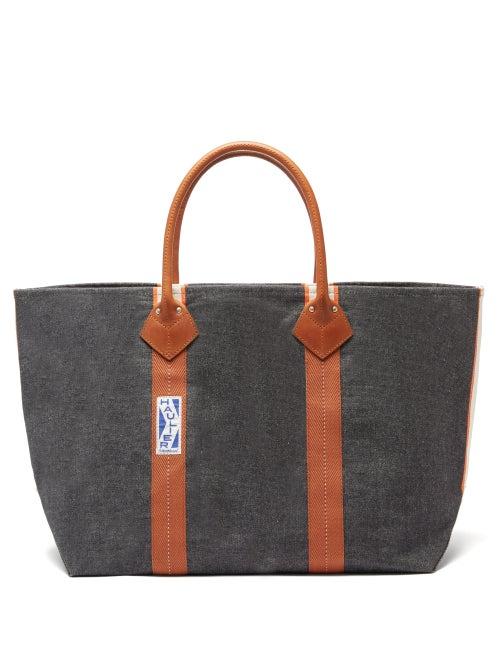 Haulier - Utility Large Striped Canvas Tote Bag - Womens - Black