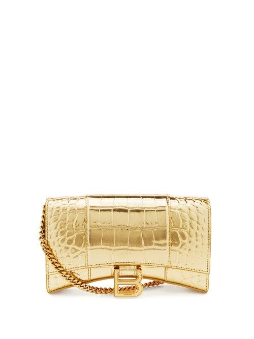 Balenciaga - Hourglass Mini Crocodile-effect Leather Bag - Womens - Gold