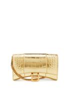 Balenciaga - Hourglass Mini Crocodile-effect Leather Bag - Womens - Gold