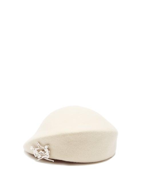 Matchesfashion.com Thebe Magugu - Sisterhood-plaque Wool-felt Beret - Womens - White