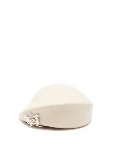 Matchesfashion.com Thebe Magugu - Sisterhood-plaque Wool-felt Beret - Womens - White