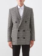 Balmain - Monogram-jacquard Double-breasted Cotton Blazer - Mens - Black Ivory