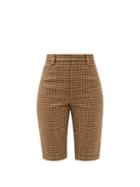 Saint Laurent - Buttoned-cuffs Checked Wool-twill Shorts - Womens - Camel