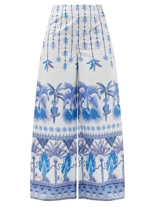 Matchesfashion.com Le Sirenuse, Positano - Stephan Winter Garden-print Cotton Wide Trousers - Womens - Blue Print