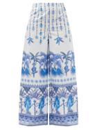 Matchesfashion.com Le Sirenuse, Positano - Stephan Winter Garden-print Cotton Wide Trousers - Womens - Blue Print