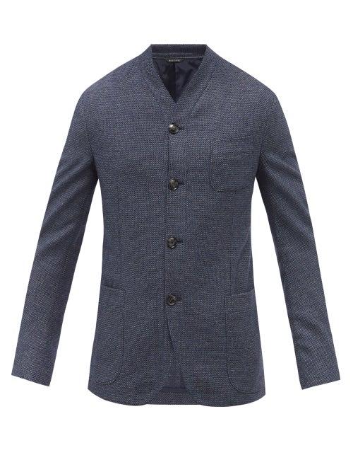 Mens Rtw Giorgio Armani - Collarless Wool And Cashmere-blend Hopsack Blazer - Mens - Navy Multi