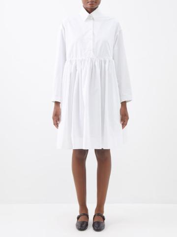 The Meaning Well - Gertrude Gathered-waist Cotton-poplin Shirt Dress - Womens - White