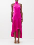 Frame - Draped Tie-neck Silk-satin Halter Dress - Womens - Pink