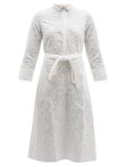 Matchesfashion.com Le Sirenuse, Positano - Lucy Floral Embroidered Tie Waist Cotton Dress - Womens - White