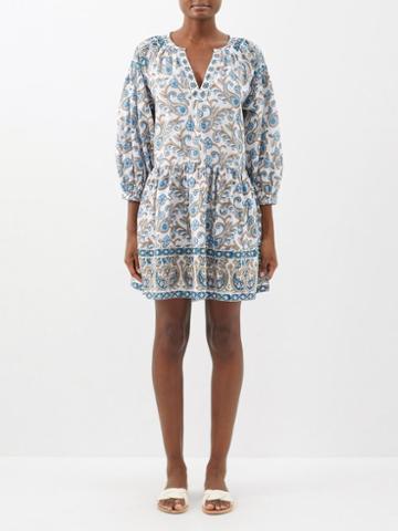 Boteh - Kiki Nazar Block-printed Cotton Dress - Womens - White Multi