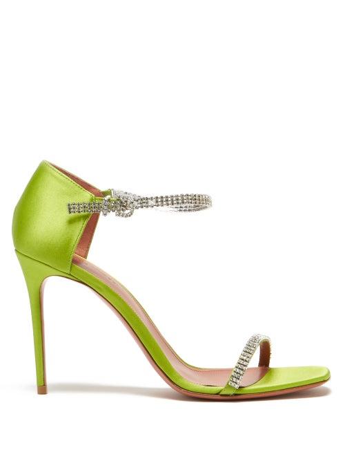 Amina Muaddi - Ursina Crystal-embellished Silk-satin Sandals - Womens - Green