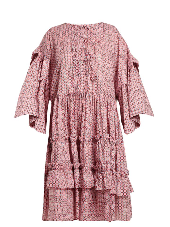 Horror Vacui Geometric-print Tiered-ruffle Cotton Dress