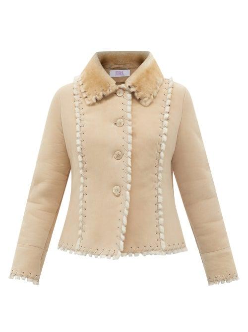 Erl - Blanket-stitched Shearling Jacket - Womens - Brown