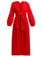 Matchesfashion.com Mara Hoffman - Luna V Neck Organic Cotton Gauze Midi Dress - Womens - Red