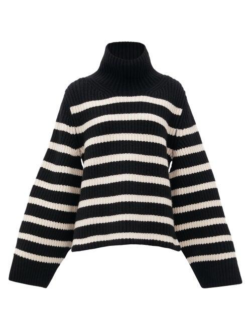 Matchesfashion.com Khaite - Molly Stripe-intarsia Cashmere Sweater - Womens - Black White