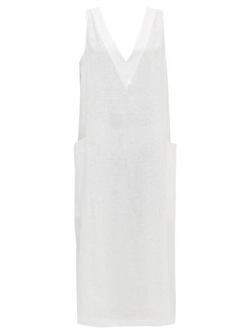Matchesfashion.com Asceno - Seville V-neck Linen Midi Dress - Womens - White