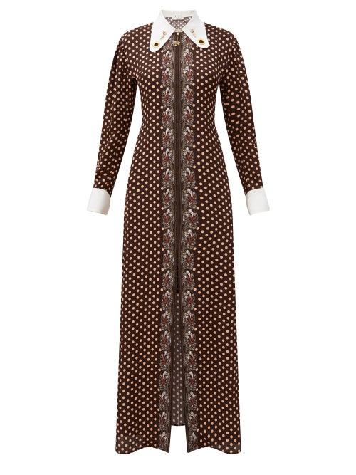 Matchesfashion.com Chlo - Collared Polka-dot Crepe Maxi Dress - Womens - Beige Multi