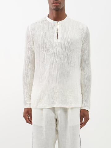 Delos - Aurelius Stand-collar Silk-muslin Shirt - Mens - White