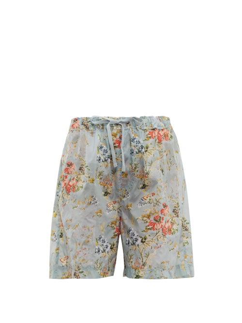 Matchesfashion.com Preen By Thornton Bregazzi - Isabelle Tapestry Print Ripstop Shorts - Womens - Light Blue