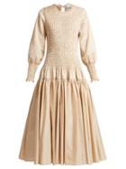 Matchesfashion.com Molly Goddard - Kelsey Shirred Cotton Twill Midi Dress - Womens - Cream