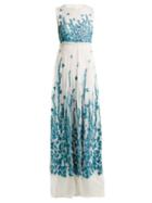 Matchesfashion.com Andrew Gn - Floral Embroidered Tulle Gown - Womens - Blue White