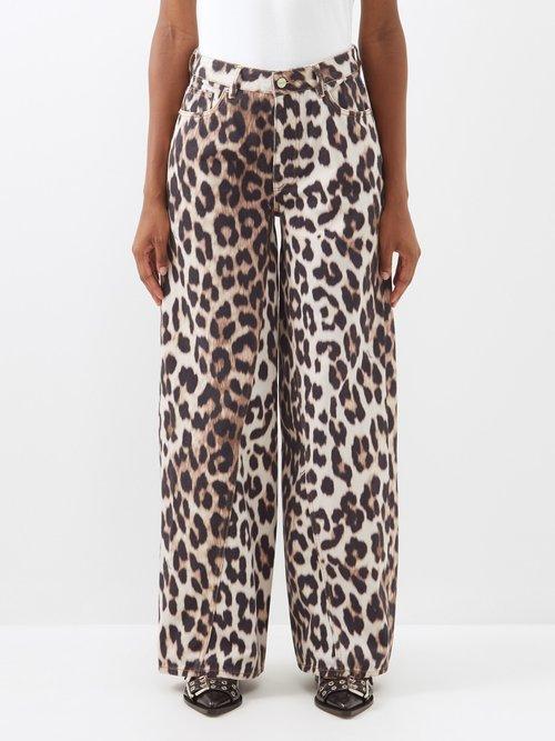 Ganni - Twisted-seam Leopard-print Wide-leg Jeans - Womens - Leopard