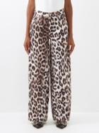 Ganni - Twisted-seam Leopard-print Wide-leg Jeans - Womens - Leopard